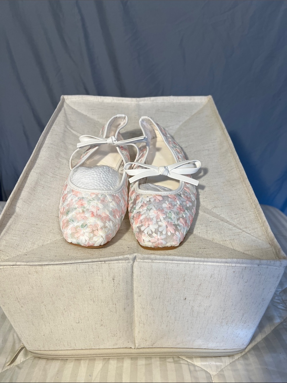 Pink Floral Ballet Flats with Ankle Strap
